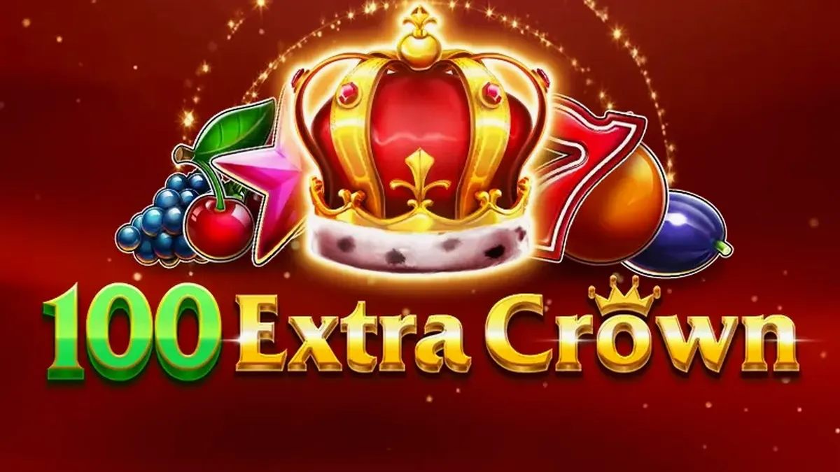Screenshot ng 100 Extra Crown slot game na nagpapakita ng mga klasikong simbolo ng prutas at korona sa isang 5x4 grid.