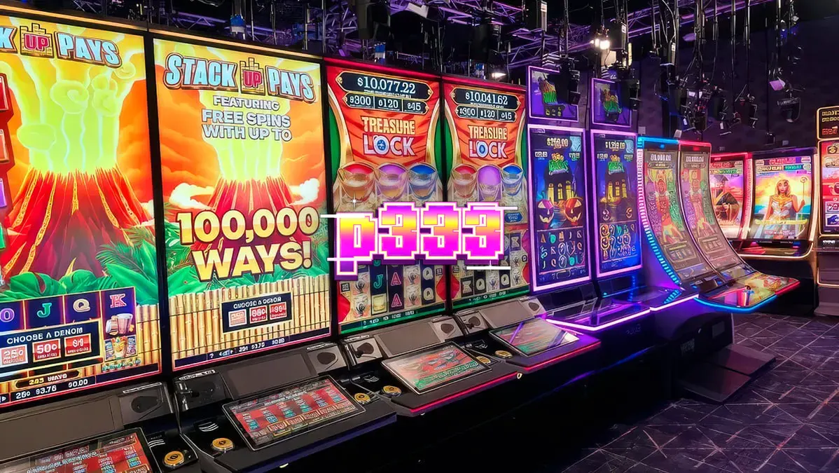 Isang digital na representasyon ng live-streamed slot machine sa isang modernong casino setting.